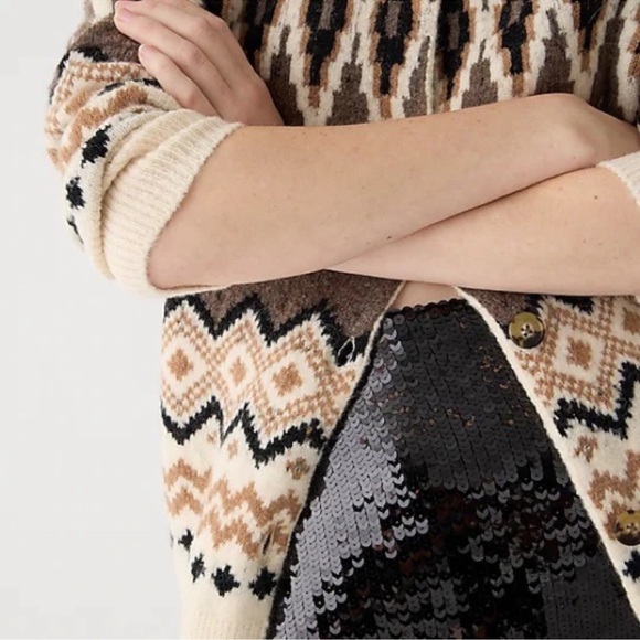 J. Crew Geometric Brown and Cream Cardigan - Picture 4 of 14